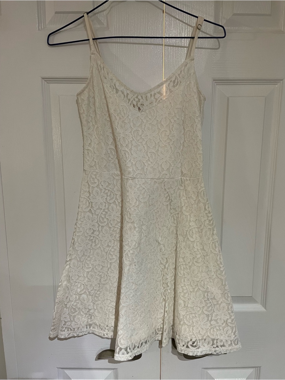 Hollister Cream Lace Fit-and-Flare Dress with Spaghetti Straps